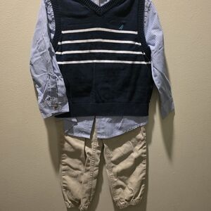 Nautica Navy and White Striped Sweater Vest Set